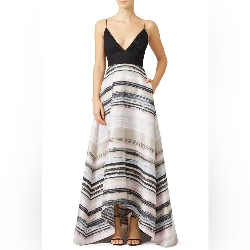 Badgley Mischka Neutral Strip High Low Gown